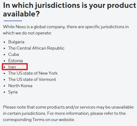 نکسو NEXO 8 In which jurisdictions is your product available –